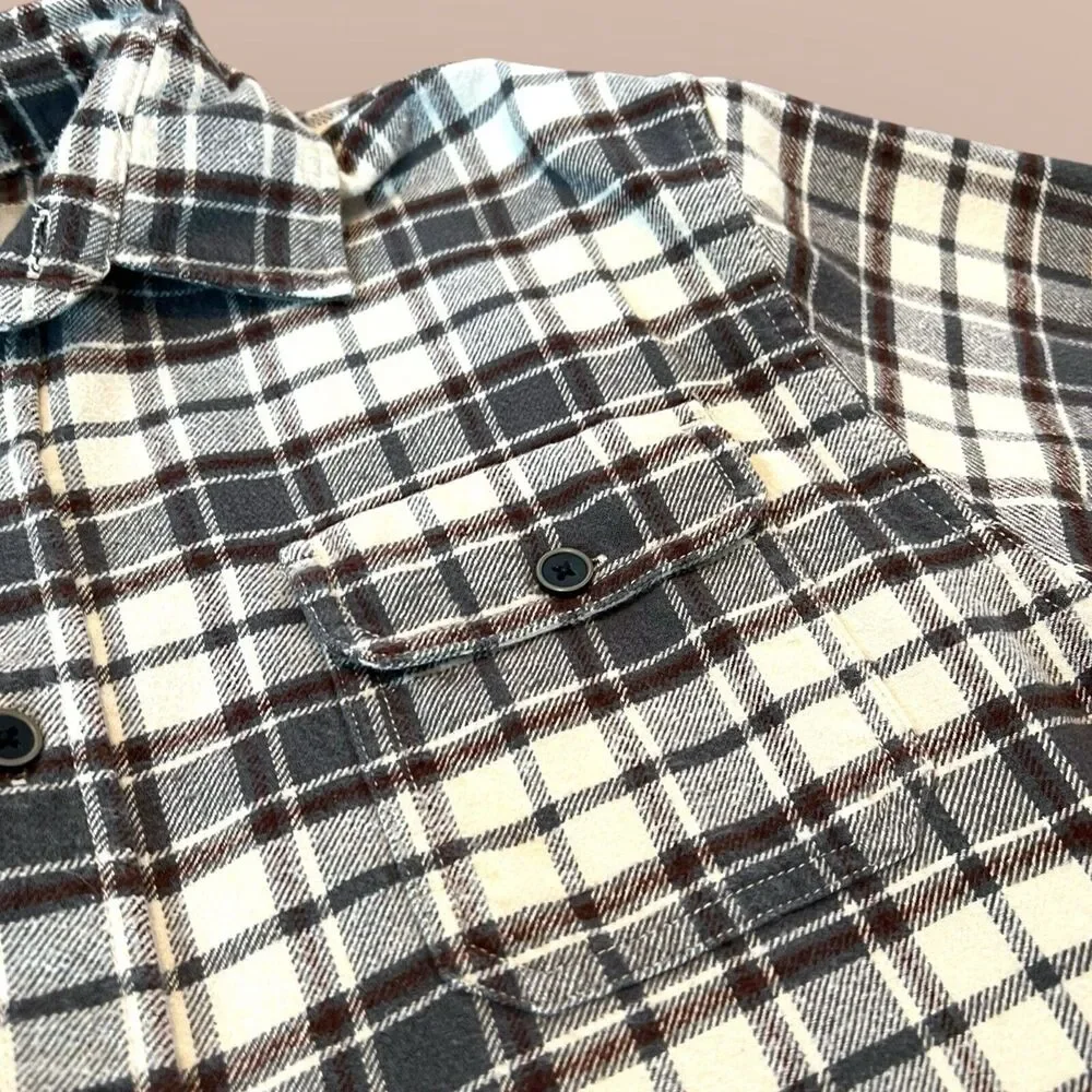 Jachs Men’s Medium Brown Tan Heritage Flannel Plaid Long Sleeve Cotton Shirt - Picture 2 of 7